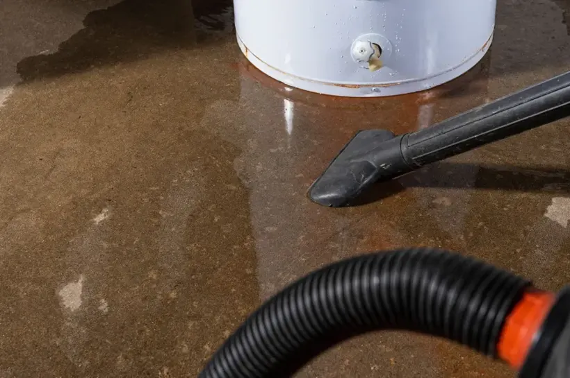 Extraction wand pulling water from around a failed water heater in Bay Shore